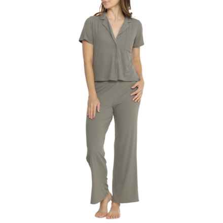 Danskin Ribbed Knit Lounge Set with Bra - Short Sleeve in Sage Smoke