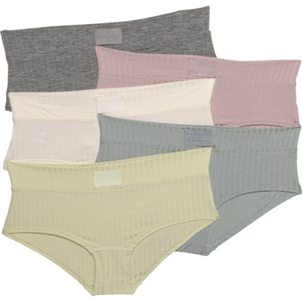 Danskin Ribbed Panties - 5-Pack, Boy Shorts in Heather Grey/Ivory/Deep Dahlia/Sea Washed/Tea Gree