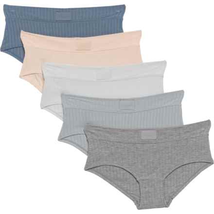 Danskin Ribbed Panties - 5-Pack, Hipster in Dawn Blue/Blue Chrome/Heather Grey/Cream Blush/Sea
