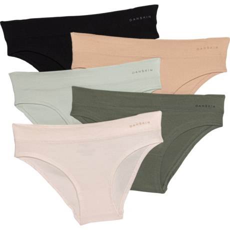 Danskin Ribbed Panties - 5-Pack, Organic Cotton, Bikini Briefs in Fresh Pearl/Almond/Soft Jade/Green/Black