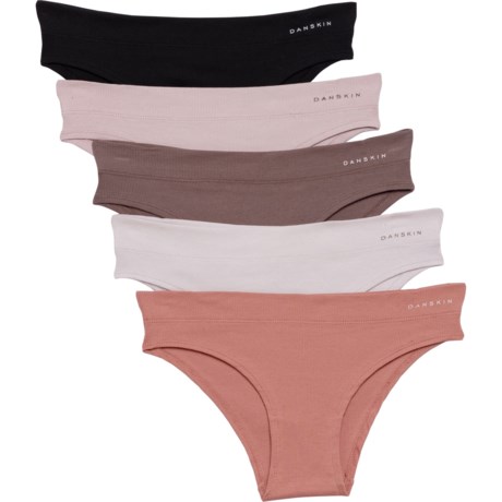Danskin Ribbed Panties - 5-Pack, Organic Cotton, Bikini Briefs in Mineral Veil, Burnished Lilac, Serene Sunset, Eart