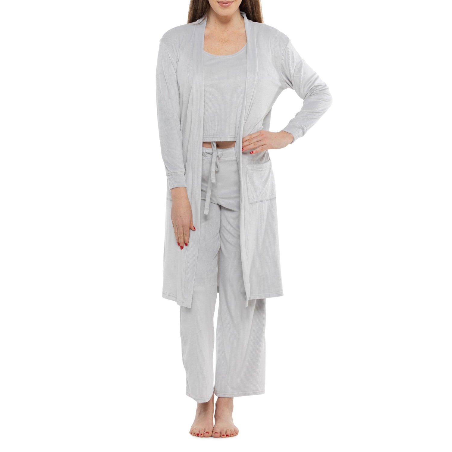 Danskin Ribbed Velour Tank Top, Duster and Pants Lounge Set - 3-Piece ...