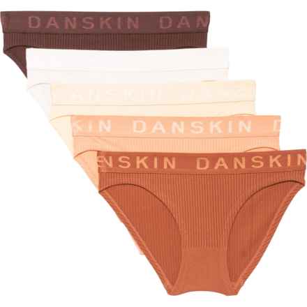 Danskin Seamless Rib Panties - 5-Pack, Bikini in Brandied Peach, Inca Brown, Fresh Pearl, True Brun