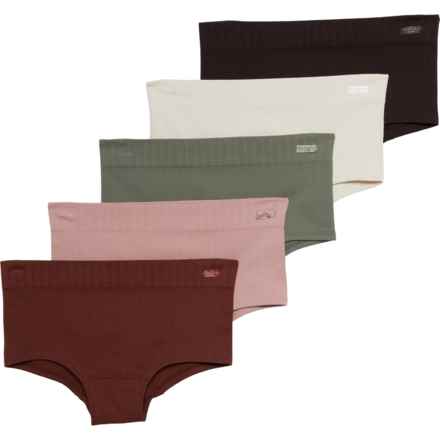 Danskin Seamless Variegated Ribbed Panties - 5-Pack, Boyshorts in Brown/Plum/Sand/Rustic/Moss