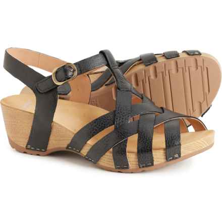 Dansko Tinley Wedge Sandals - Leather (For Women) in Black Milled Burnished