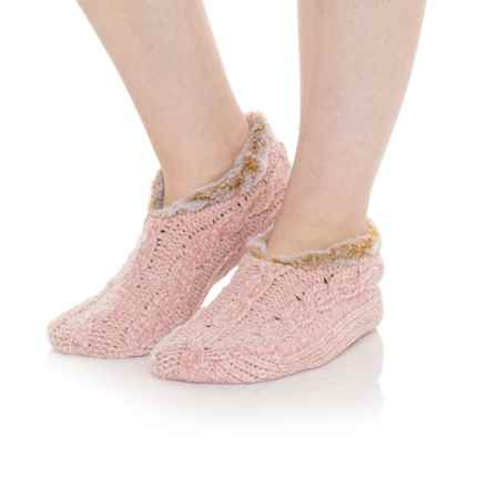 Cable-Knit Chenille Faux-Fur Ballerina Slipper Socks (For Women) in Pale Mauve