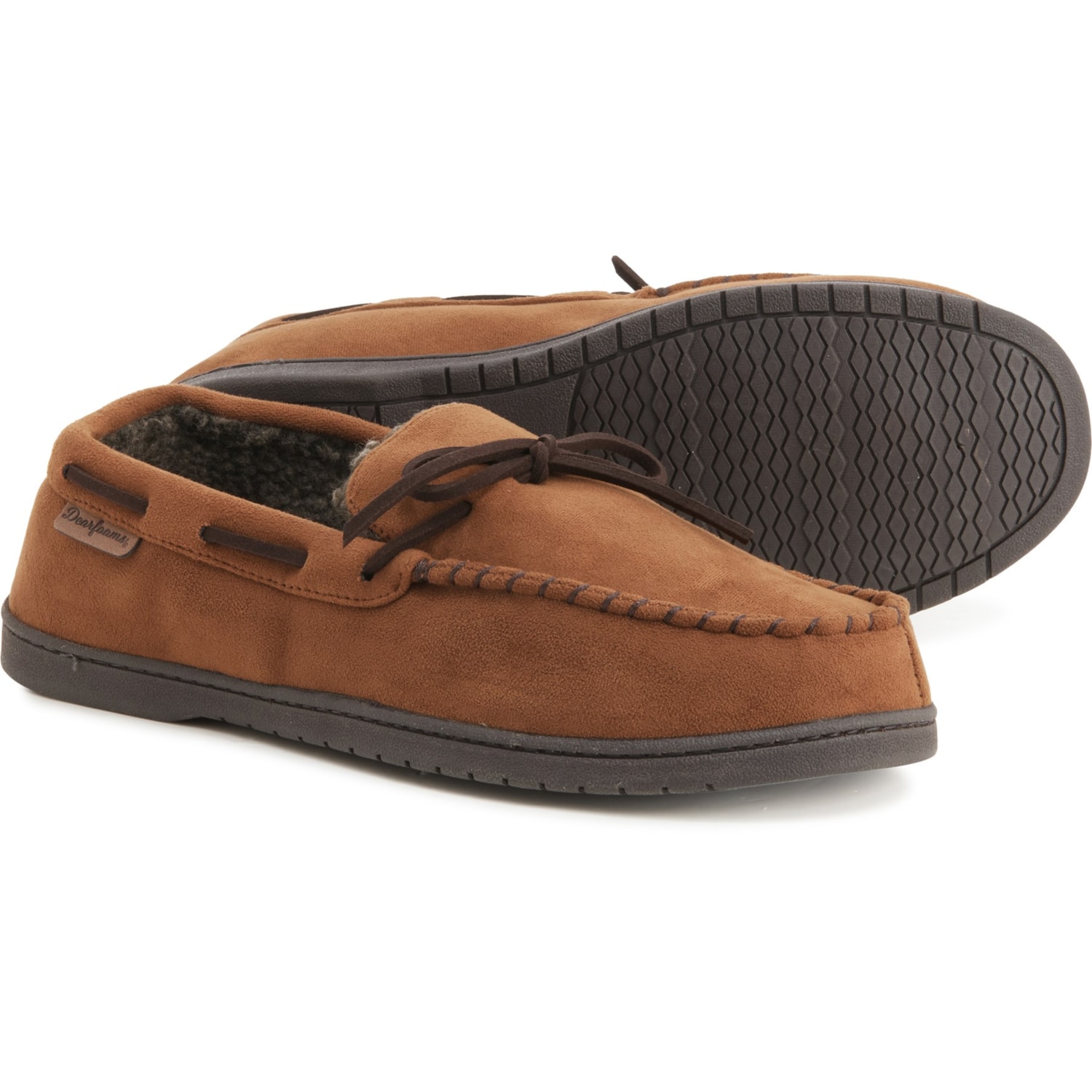 Dearfoams Men's Microsuede Moccasin with Tie Slipper