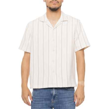 DENIM & FLOWER Stripe Textured Shirt - Short Sleeve in Cream/Khaki