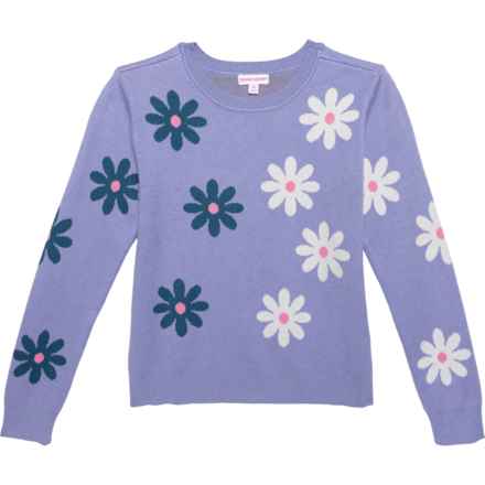 Design History Big Girls Flower Knit Sweater in Purple Floral