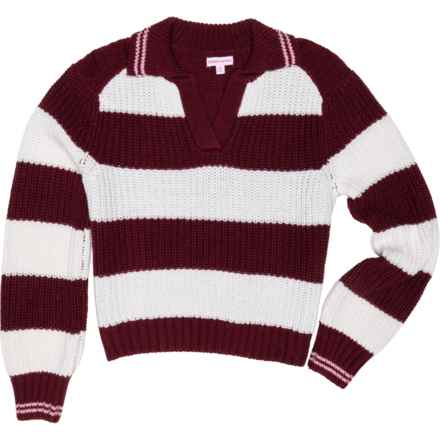 Design History Big Girls Rugby Stripe Sweater in Merlot Combo