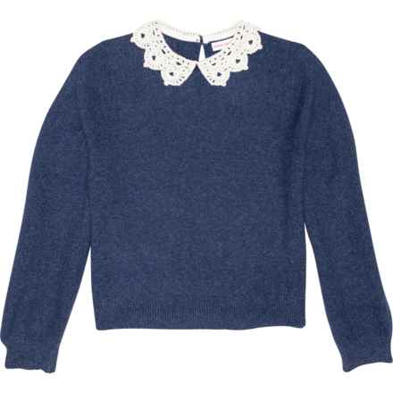 Design History Girls Lace Collar Sweater in Navy