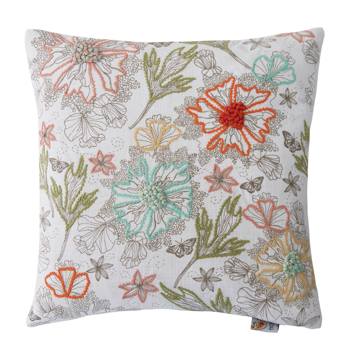 Devi Designs Wildflowers Embroidered Decor Pillow - 19x19” - Save 44%