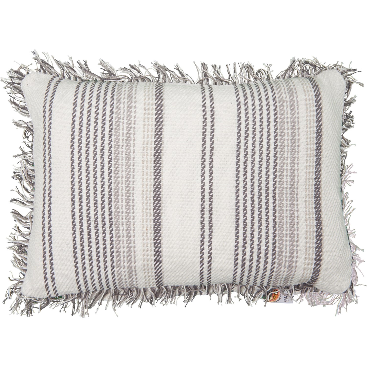 Devi Natural Black Multi Stripe Throw Pillow With Fringe Trim