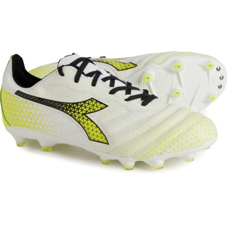 Diadora Brasil Elite GR LT LP12 Cleats - Leather, Firm Ground (For Men) in Bianco/Nero/Giallo Fluo Diador