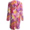 7290F_2 Diamond Tea Short Rayon Knit Robe - Full Zip, Long Sleeve (For Women)