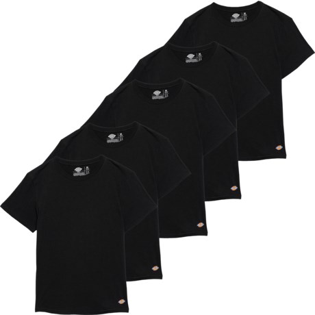 Dickies Cotton Crew Neck Undershirts - 5-Pack, Short Sleeve in Black