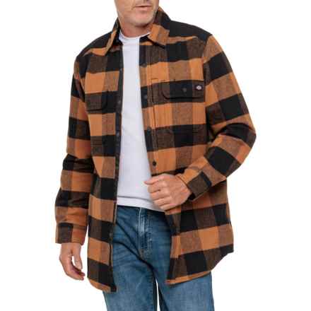 Dickies Heavyweight Brawny Plaid Snap-Front Flannel Shirt Jacket in Brown Duck/Black Buffalo Plaid