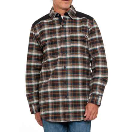 Dickies Heavyweight Brawny Snap-Front Flannel Shirt Jacket in Chocolate Brown Plaid