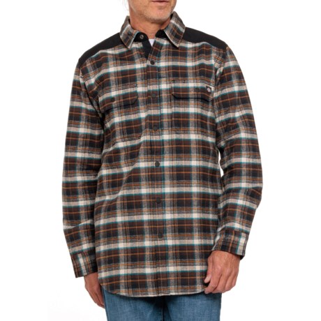 Dickies Heavyweight Brawny Snap-Front Flannel Shirt Jacket in Chocolate Brown Plaid