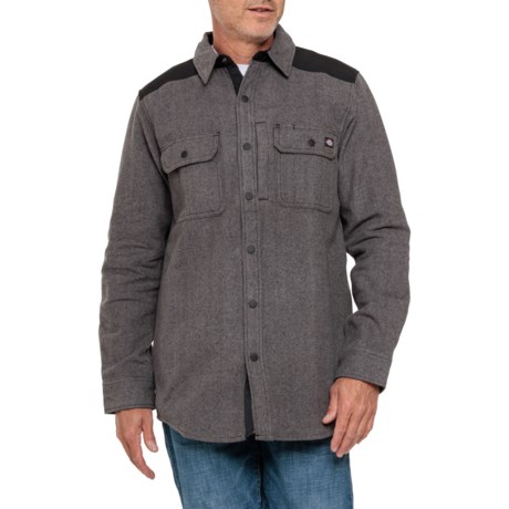 Dickies Heavyweight Brawny Snap-Front Flannel Shirt Jacket in Grey/Black