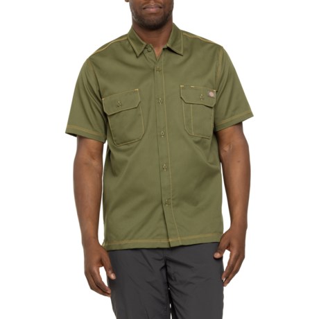 Dickies Madras Work Shirt - Short Sleeve in Military Green/Nugget Stitch