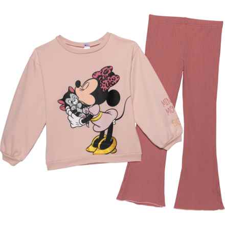 Disney Little Girls Sweatshirt and Flare Pants Set in Pink