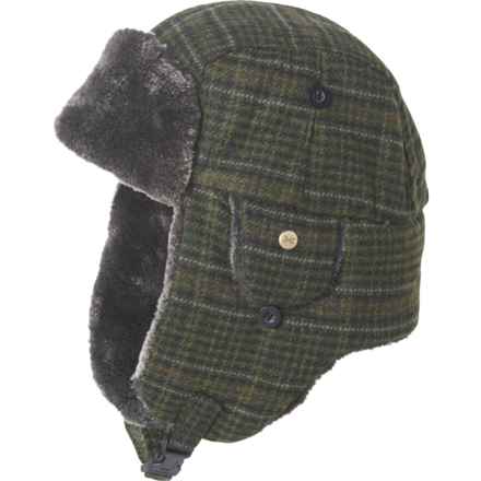 Dorfman Hat Co. Plaid Short Earflap Trapper Hat in Olive