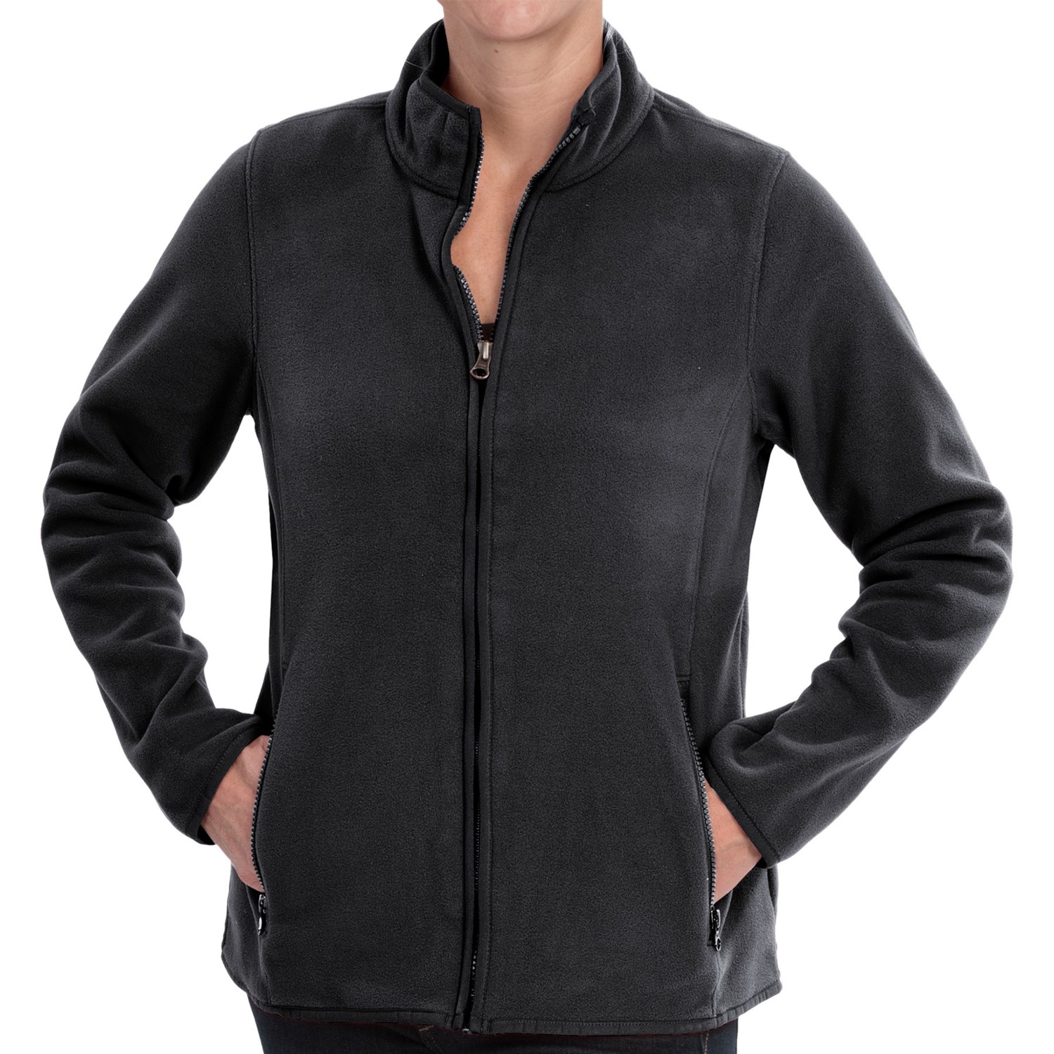 Double-Sided Fleece Jacket - Full Zip (For Women) in Black