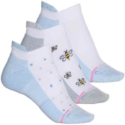 DR MOTION Bees Everyday Compression No-Show Socks  - 3-Pack, Below the Ankle (For Women) in White Blue