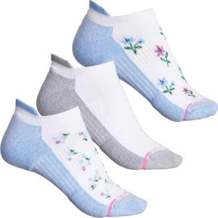 DR MOTION Lily Floral Everyday Compression Socks - 3-Pack, Ankle (For Women) in White/Blue