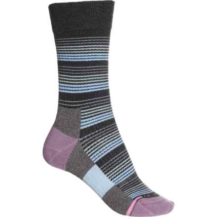 DR MOTION Waterfall Stripe Outdoor Socks - Crew (For Women) in Charcoal Marl