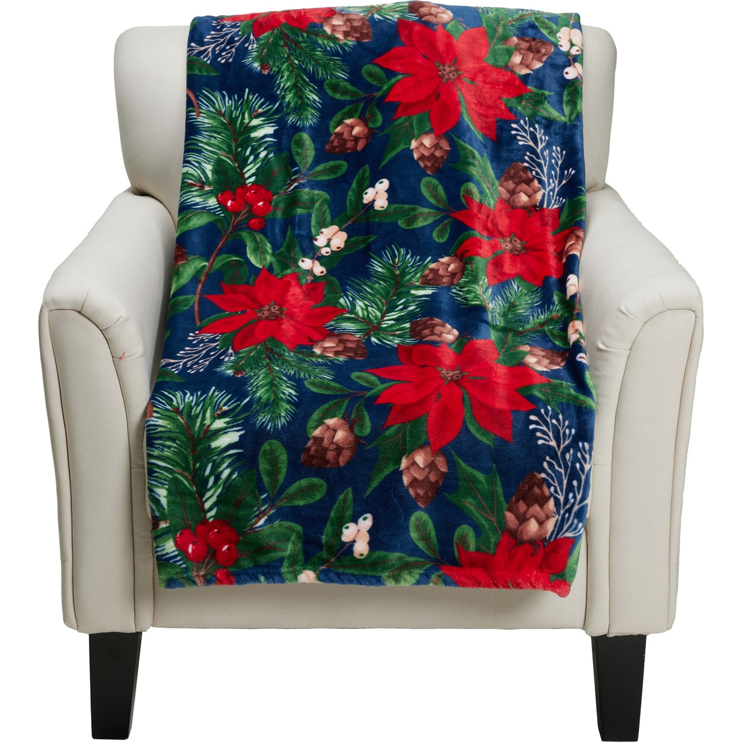 Poinsettia Floral Throw Blanket - Traditional Christmas Toile by damaste - Classic Decor Holiday Toile Throw Blanket with store Spoonflower Fabric