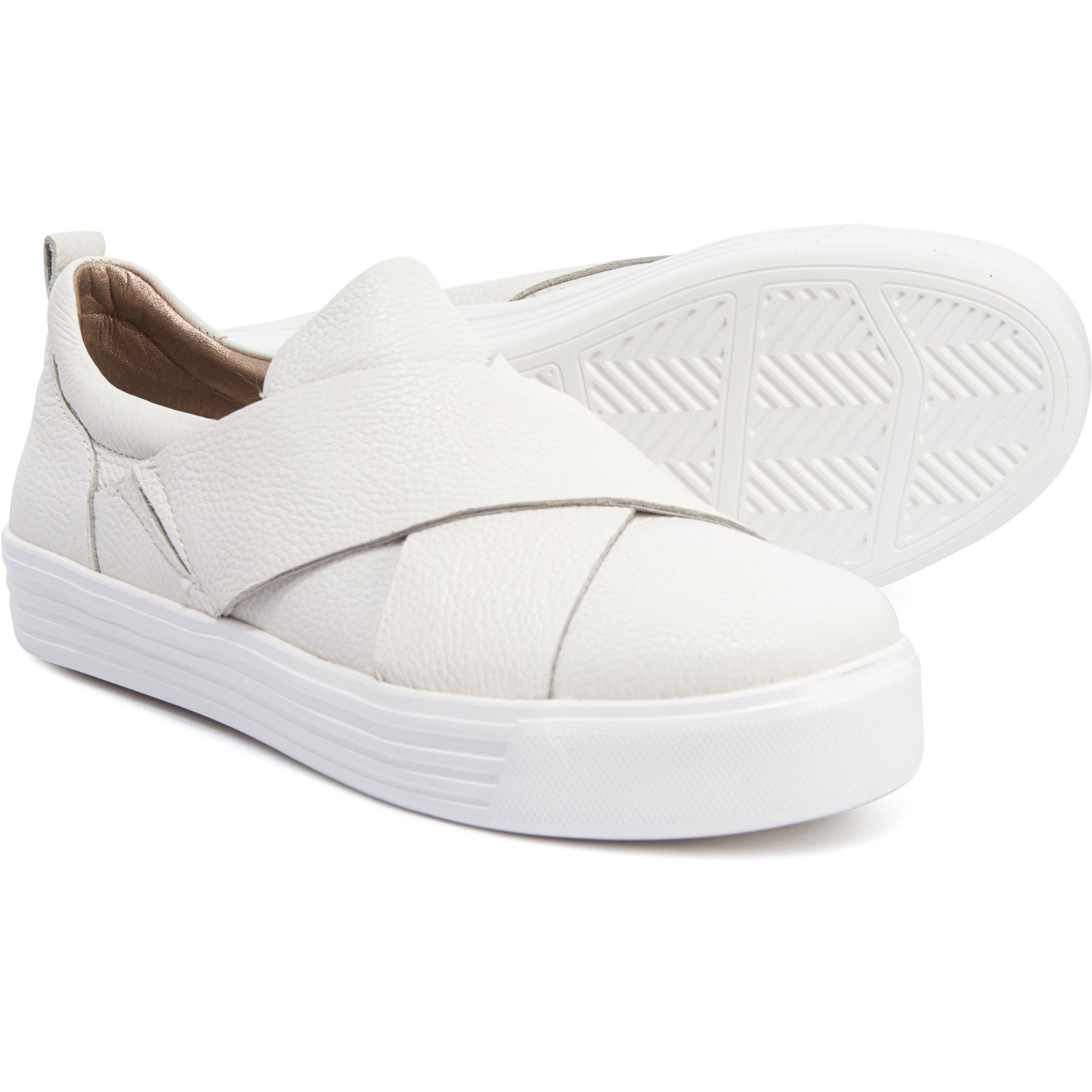 white slip ons leather