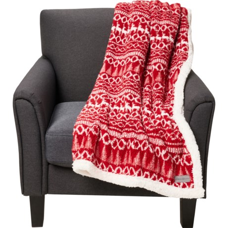 Eddie Bauer Alpine Fair Isle Sherpa Reversible Throw Blanket - 50x60” in Red/White