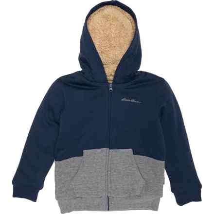 Eddie Bauer Big and Little Boys Camp Fleece Hoodie - Faux Shearling Lined in Bright Navy
