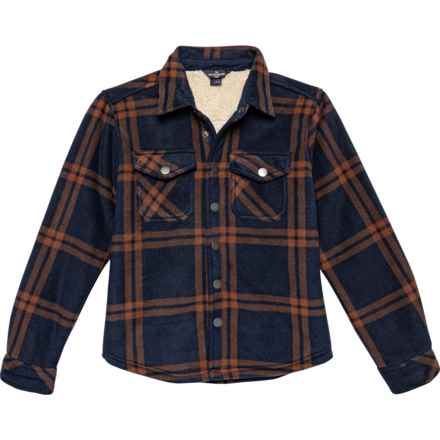 Eddie Bauer Big Boys Plaid Fleece Shirt Jacket - Shearling Lined in Navy