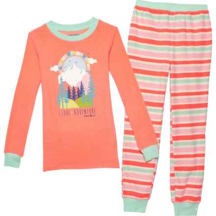 Eddie Bauer Big Girls Waffle-Knit Fleece Pajamas - Long Sleeve in Coral Reef