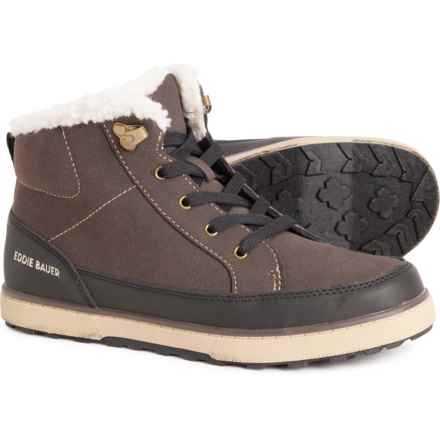 Eddie Bauer Boys Hiker Faux-Shearling Boots in Black/Dk Brown