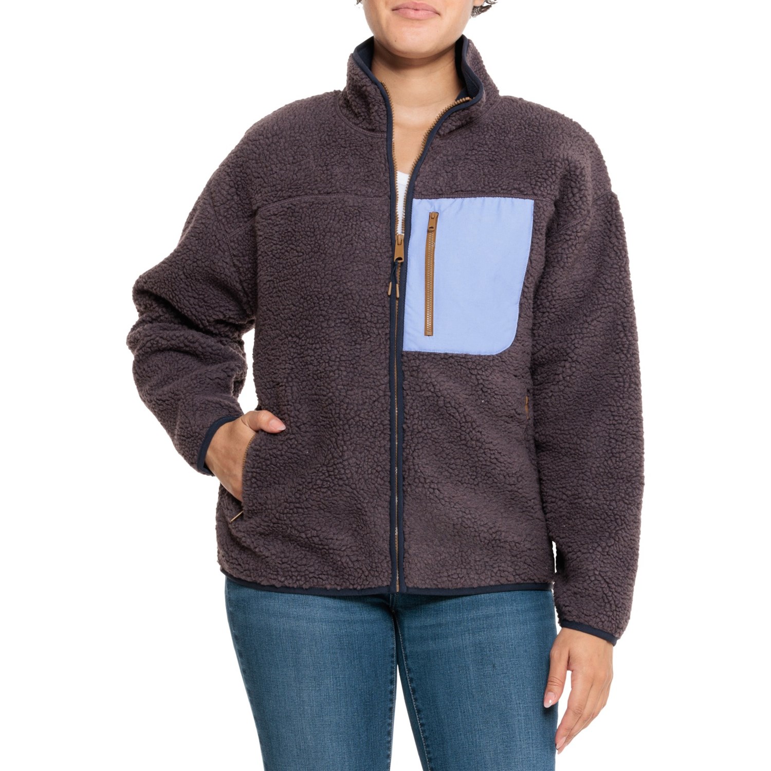 NWT! buy Eddie Bauer Black Blue Trim Chilali Faux Shearling Fleece Jacket T3XL