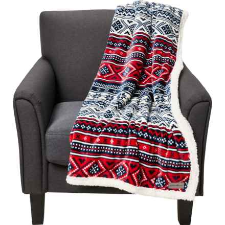 Eddie Bauer Fair Isle Reversible Sherpa Throw Blanket - 50x60” in Red/Blue