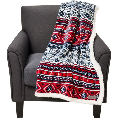 Eddie Bauer Fair Isle Reversible Sherpa Throw Blanket - 50x60” in Red/Blue