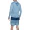 9AMGC_2 Eddie Bauer Honeycomb Hooded Rash Guard and Stripe Color-Block Swim Trunks Set - UPF 40-50, Long Sleeve, 7"