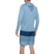 9AMHD_2 Eddie Bauer Honeycomb Hooded Rash Guard and Stripe Color-Block Swim Trunks Set - UPF 40-50, Long Sleeve, 7"