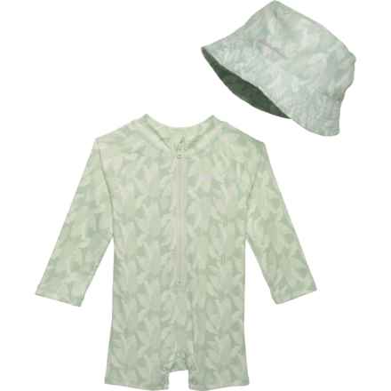 Eddie Bauer Infant Boys Rash Guard Bodysuit with Bucket Hat - UPF 30, Long Sleeve in Aqua Sky