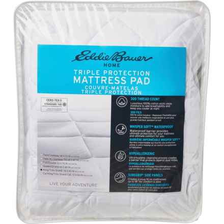 Eddie Bauer King 300 TC Triple Protection Mattress Pad - Waterproof, White in White