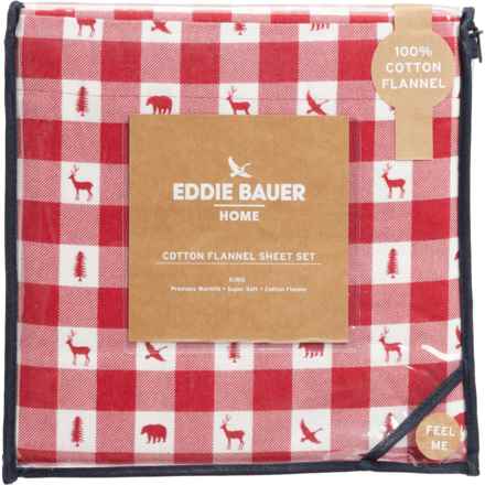 Eddie Bauer King Woodland Lodge Flannel Sheet Set - 170 gsm, Red in Red