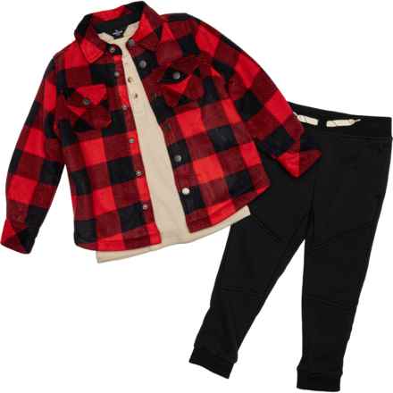 Eddie Bauer Little Boys Henley Shirt, Joggers and Shacket Set - Long Sleeve in Black