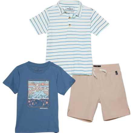 Eddie Bauer Little Boys Polo Shirt, T-Shirt and Tech Shorts Set - 3-Piece, Short Sleeve in Stone.