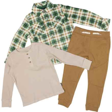 Eddie Bauer Little Boys Shacket, Henley Shirt and Joggers Set - 3-Piece, Long Sleeve in Desert