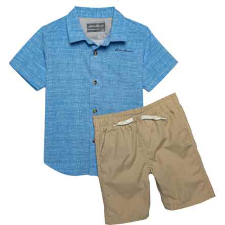 Eddie Bauer Little Boys Tech Woven Shirt and Shorts Set - Short Sleeve in Khaki